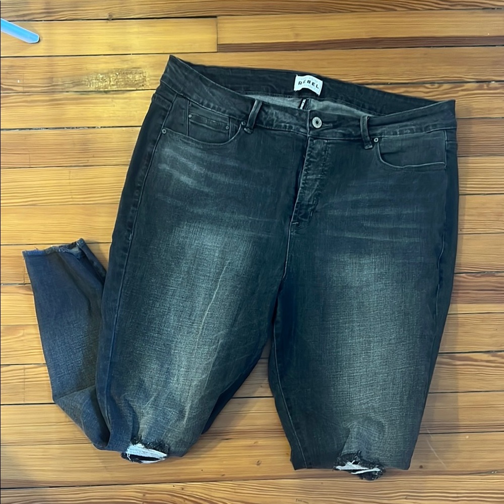 Rebels Black Skinny Jeans with Distressed Knees